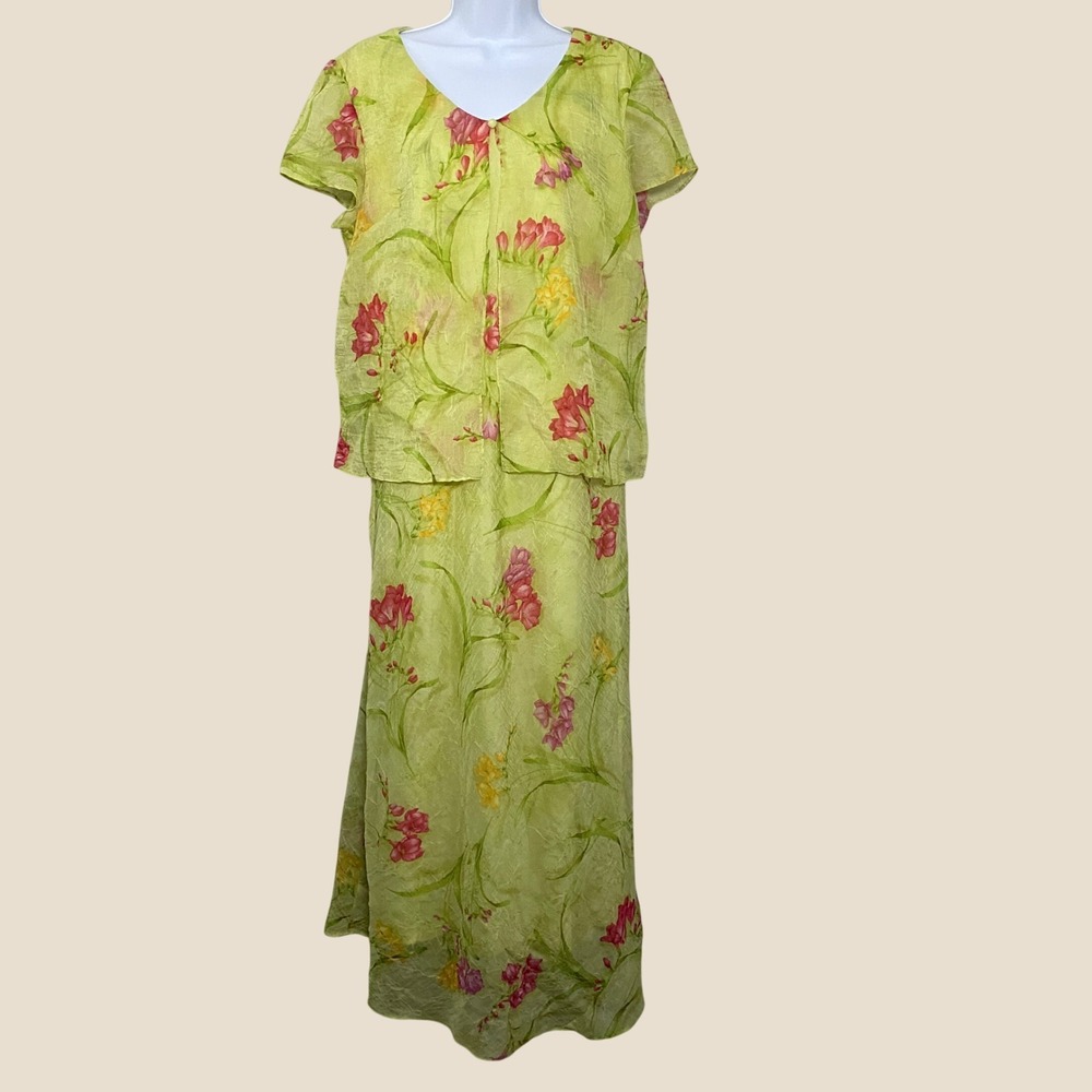 Vintage 90s Green Maxi Dress Size 16 Fairycore Feminine Cottagecore Retro Modest